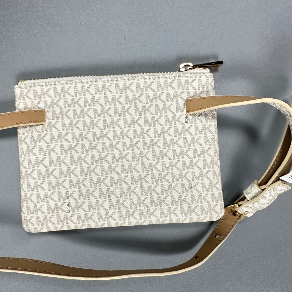Michael Kors MK Signature Logo Belt Bag White Tan Gold Hardware Size M 554562 - Picture 3 of 10